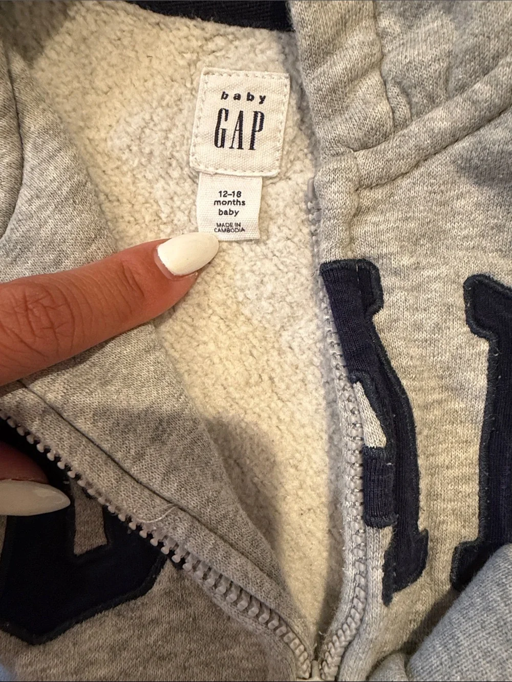GAP Gray Hooded Zip Sweatshirt and Joggers Set with Navy Logo